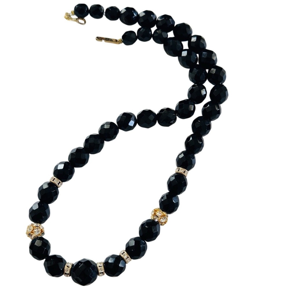 Vtg Hobe Signed Necklace Austrian Crystal Faceted Beaded Choker Black Jeweled